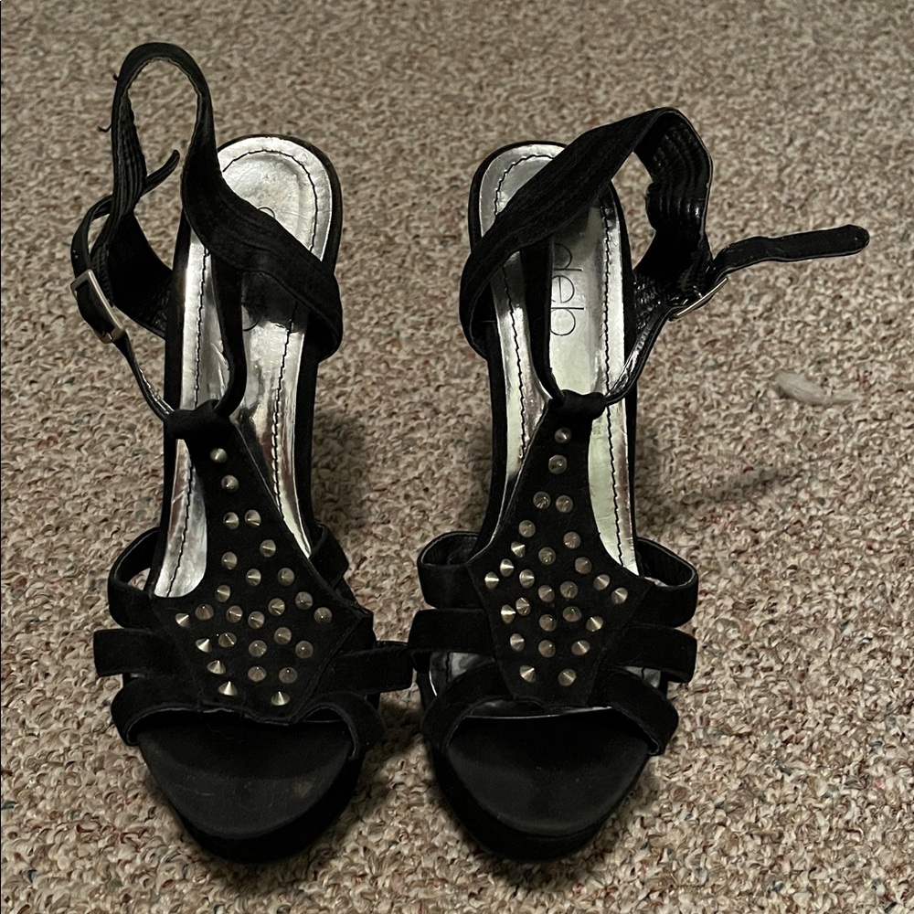 Deb Black Studded Heels